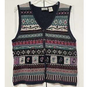 Vintage Northern Reflections Navy Blue Fair Isle Sweater Vest, Size L